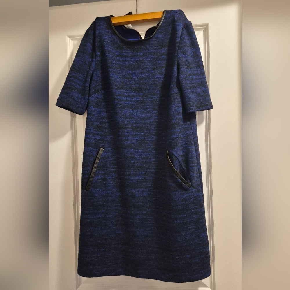 Donna Morgan Navy Short Sleeve Dress with leather accents.